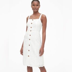 White dress with embroidery, zip up, size 6..Gap